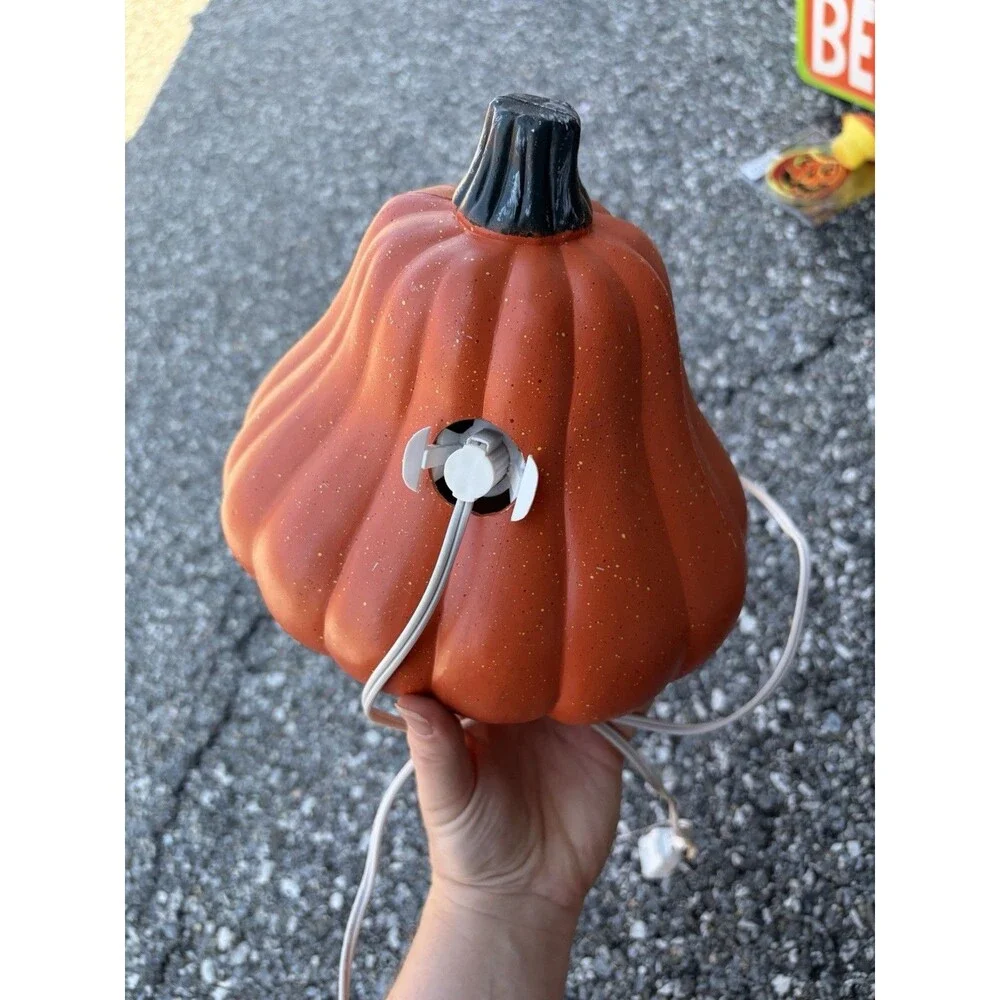 Plastic Electric Plug In Pumpkin Light 9”Wx 8”H Halloween Jack O Lantern
